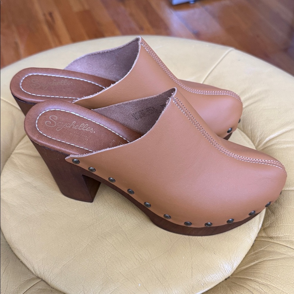 Seychelles Cognac Leather Slide Clogs